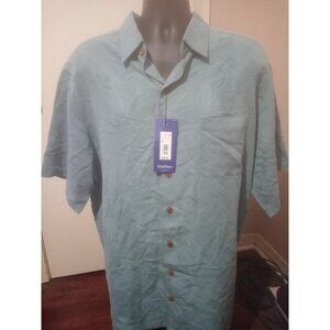 New Roundtree & Yorke Caribbean Tall Man 2XT Blue Floral Print Button Shirt Blue